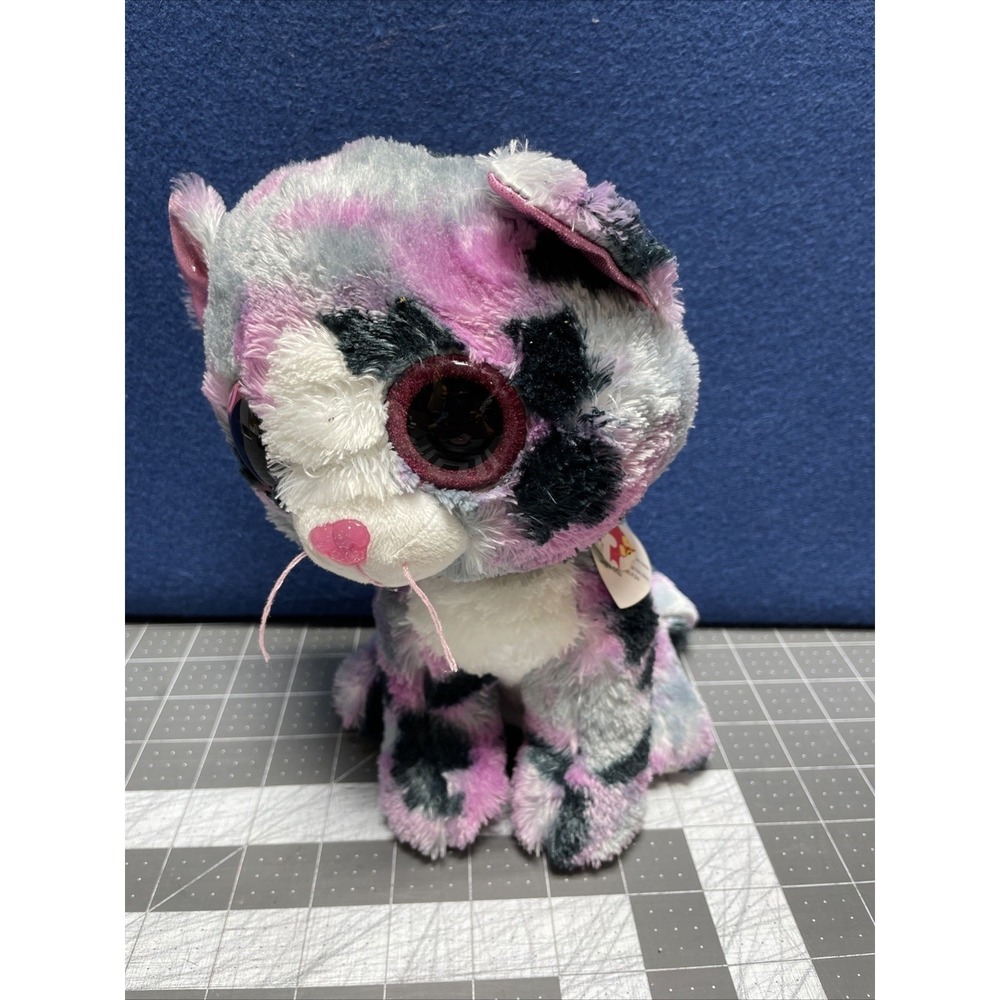 TY Silk Beanie Boos Lindi Calico Cat Plush Toy 9"Stuff Animal Toy Gray Pink Blue
